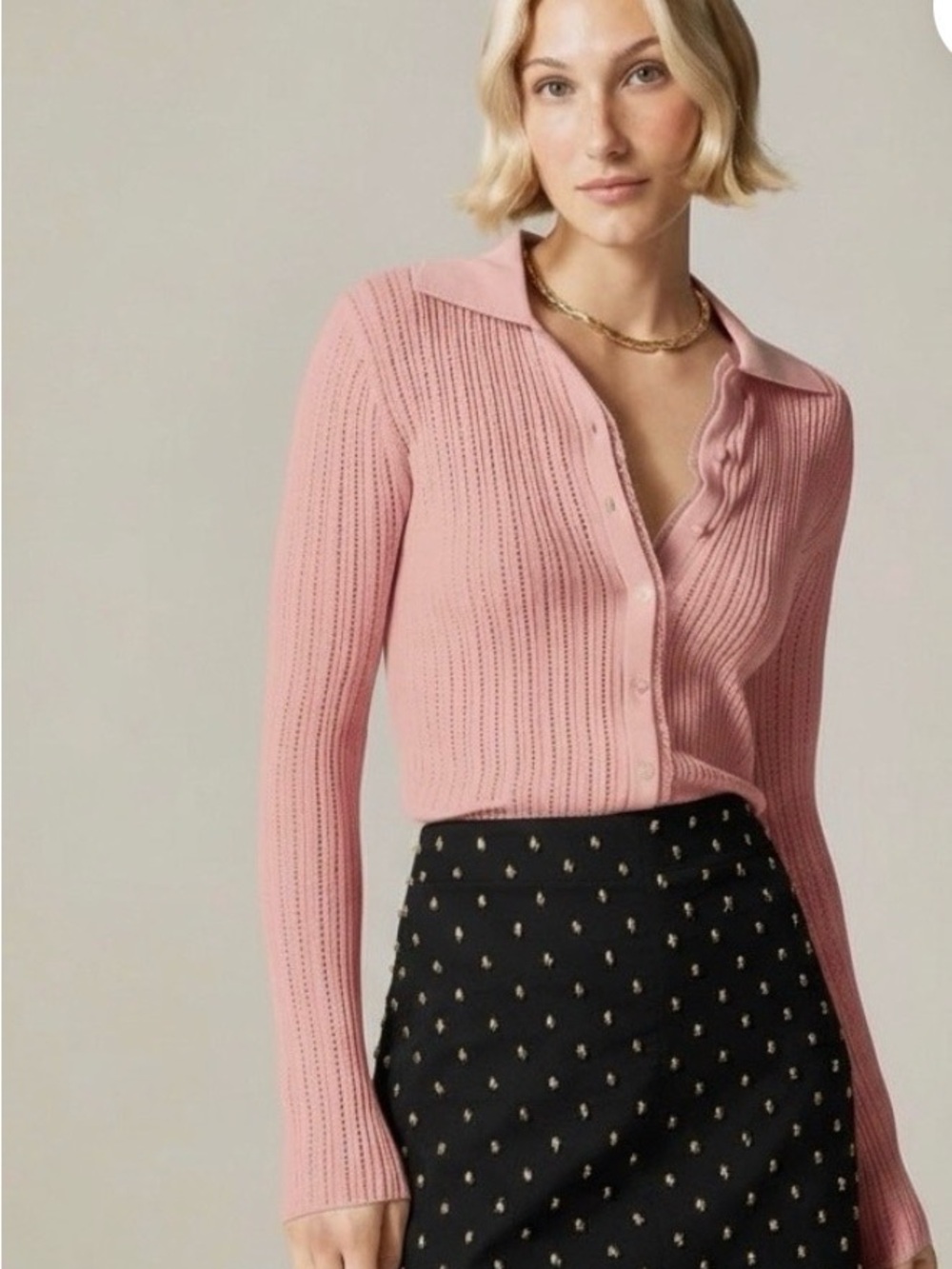 J. Crew Ribbed Tulle-Trim Sweater Ultra-Fine Cotton Peach Clay M